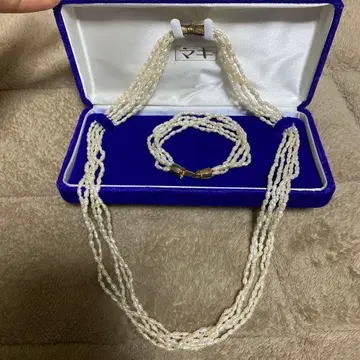 담수 진주 비즈 3연 목걸이 & 팔찌 세트