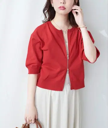 natural couture WZIP 가디건 오분 소매 레드