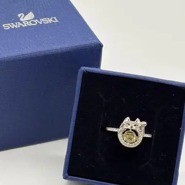박스 포함 스와로브스키 반지 큐빅 마네키네코 고양이 no.191