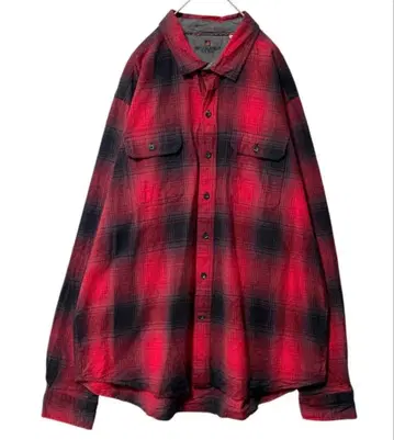 울리치 옴브레 체크 긴팔 셔츠 빨간색 블랙 빅 사이즈 남성용 2XL