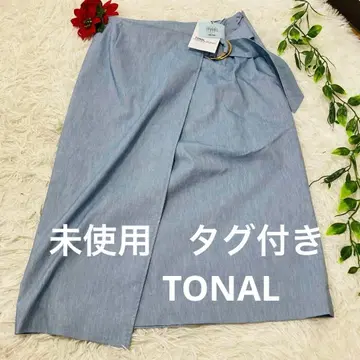 [중고품] TONAL 랩스커트풍 스커트 일본제 벨트 포함 고급 블루