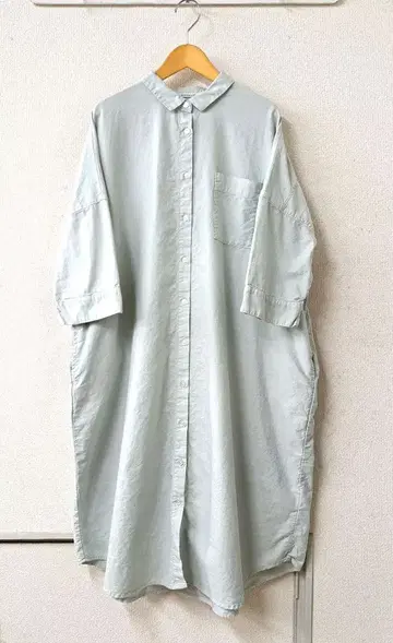 SUN VALLEY 옥스 와이드 원피스 7부 소매 미스트 그레이