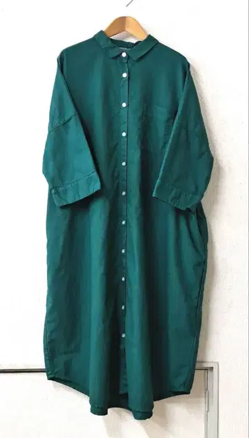 SUN VALLEY 옥스 와이드 원피스 7부 소매 썸머 그린