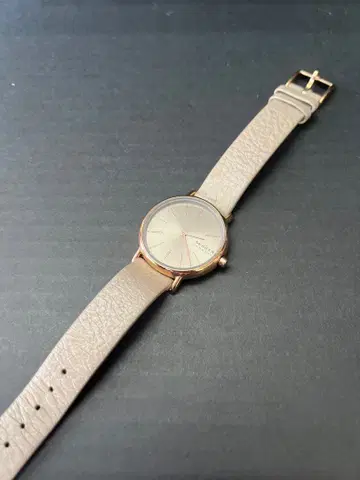 사용감 적음 SKAGEN 베이지 가죽 손목시계 골드 케이스 심플