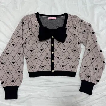 Princess Melody 하트 무늬 니트 가디건 F 핑크 x 블랙