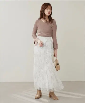 natural couture osono 길이 조절 레이스 스커트 화이트