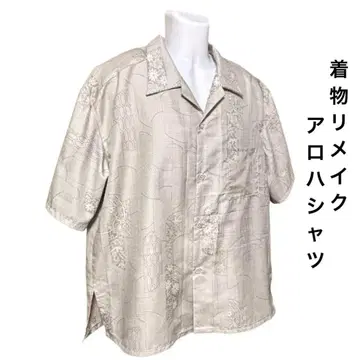 기모노 리메이크 실버 알로하 셔츠 카리유시 반팔 꽃무늬