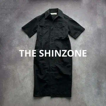 신존 코튼 린넨 퍼티그 드레스 반팔 셔츠 원피스 블랙 S