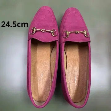 천연 가죽 핑크 로퍼 24.5 쇼킹 핑크 플랫슈즈