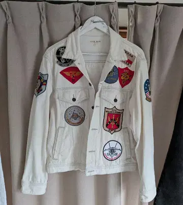 아비렉스 화이트 데님 자켓 와펜 3개 커스텀