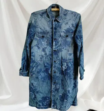 RNAinc. 데님 원피스 꽃무늬 인디고 긴팔 셔츠 원피스