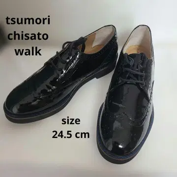 츠모리치사토 워크 블랙 에나멜 윙팁 슈즈 24.5 cm