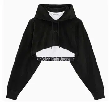 CKJeans 2in1 벨벳 크롭 후드티