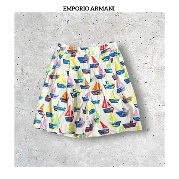 엠포리오 아르마니 이탈리아제 컬러풀 요트 올 패턴 턱 숏팬츠