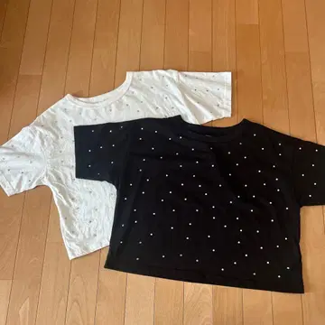 도트 무늬 크롭 T셔츠 2색 세트