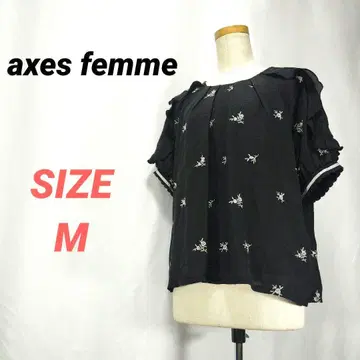 axes femme 엑시즈팜 꽃 자수 프릴 블라우스 블랙 리본 M