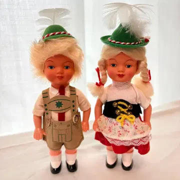 셀룰로이드 인형 독일 민족 의상 남녀 페어 빈티지 2체 세트