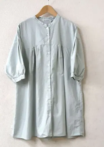 SUN VALLEY 옥스 스탠드 카라 튜닉 6분 소매 미스트 그레이