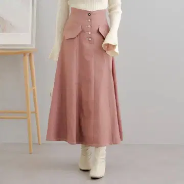 OLIVE des OLIVE 여러가지 단추 플레어 스커트 핑크