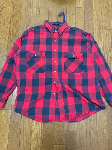 90s 세인트 존스 베이 XL 빨검 체크 플란넬 셔츠