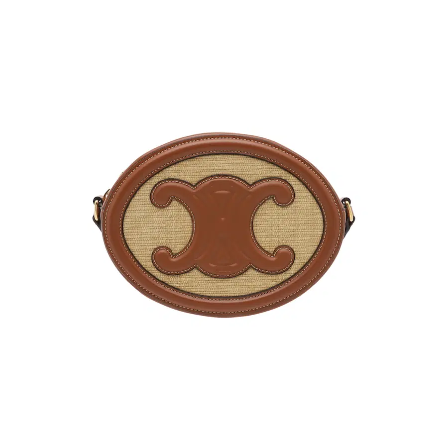 Celine Oval Triomphe 纺织品和牛皮革手袋