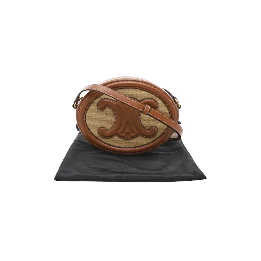 Celine Oval Triomphe 纺织品和牛皮革手袋
