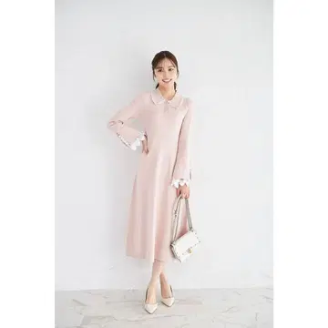 토코 tocco closet 레이스 폴로 니트 롱 원피스 핑크