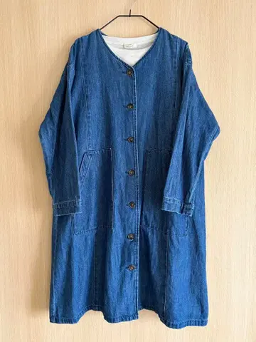 sun valley 코튼 약하게 짜인 데님 노카라 코트 M