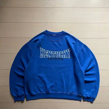 80s 90s 칼리지 로고 맨투맨 Kentucky 크롭 블루