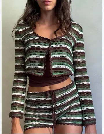 니트 크롭 가디건 & 숏팬츠 세트