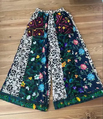 인도 자수 꽃무늬 플레어 팬츠 패치워크 동양풍