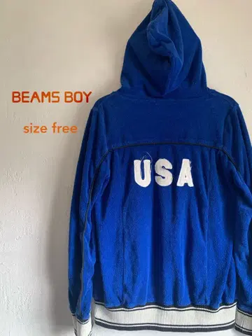 BEAMS BOY 파일 원단 집업 후디