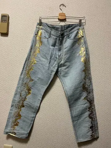 츠모리치사토 금박 장식 사루엘 린넨 혼방 샴브레이 팬츠 /3 인디고