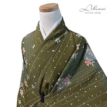LULU43 워셔블 기모노 코몬 이중 기모노 꽃 그린 눈꽃무늬