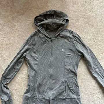 폴로 자수 풀 집업 후드티 그레이