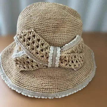 [ CA4LA ] 카시라 리본 포함 베이지 스트로 버킷햇 모자