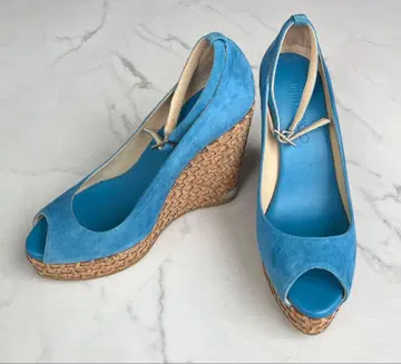 지미추 블루 웨지 샌들 36