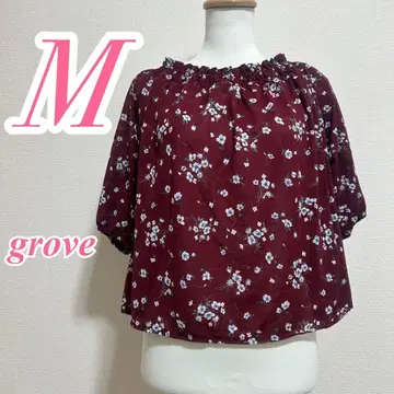 grove 그로브 꽃무늬 블라우스 M 레드 화이트 폴리 100%