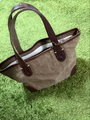 genten 미니 토트백 브라운 캔버스 가죽