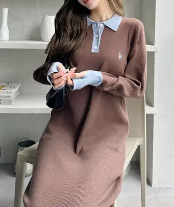 [ Ada.별주 U.S. POLO ASSN ] 폴로 옷깃 니트 원피스