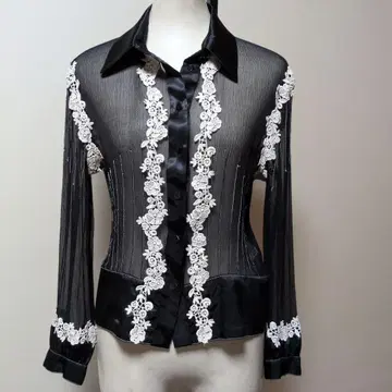 이탈리아제 CARLA CARINI 레이스 장식 실크 쉬폰 블라우스