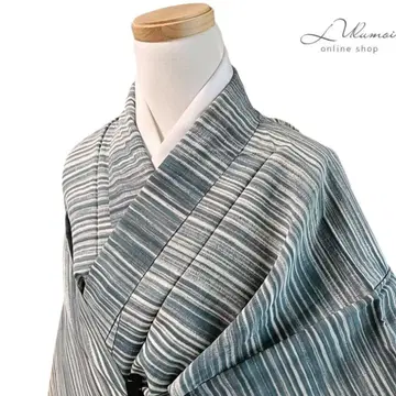 LULU53 기모노 코몬 이중 기모노 줄무늬 청록색