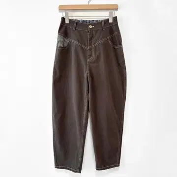 큐브 슈가 데님 히코리 팬츠 보더 무늬 뒷면 밴딩 루즈핏