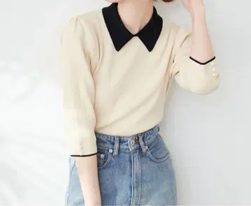 [ 미사용 새상품 ] natural couture 카라 부착 리브 니트