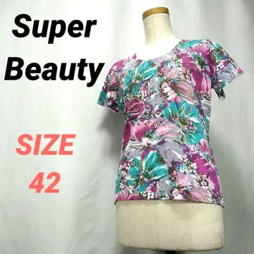 Super Beauty 꽃무늬 T셔츠 반팔 티셔츠 스팽글 올 패턴 42
