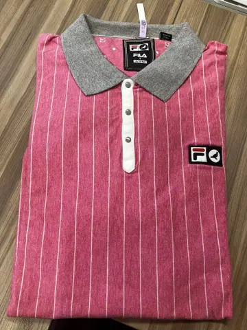 FILA 스트라이프 피케 셔츠 3XL 핑크/그레이