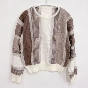 뉴앙스 컬러 스트라이프 니트 와플 편직 빅 루즈 빈티지 모카 계열