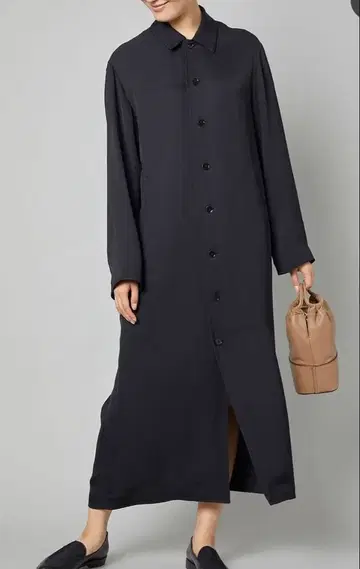 로에프 아세테이트 개버 롱 원피스 셔츠 원피스 스탠 칼라