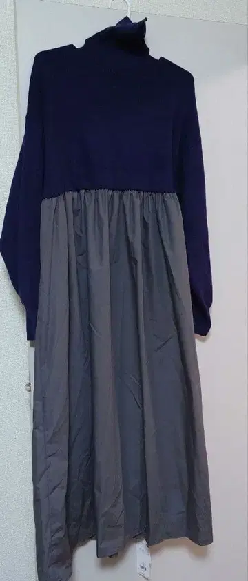 NANO univers 이소재 콤비 도킹 터틀 원피스 네이비