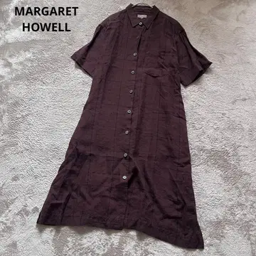 마가렛호웰 린넨100% 체크 반팔 롱 셔츠 원피스